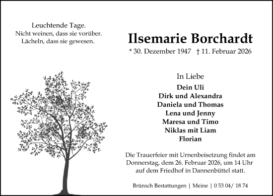 Traueranzeige von Ilsemarie Borchardt von Aller Zeitung