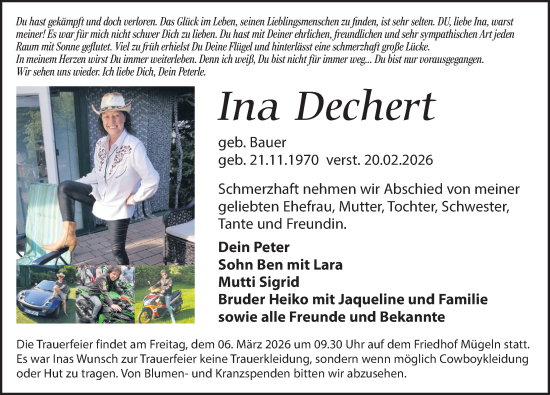 Traueranzeige von Ina Dechert von Leipziger Volkszeitung