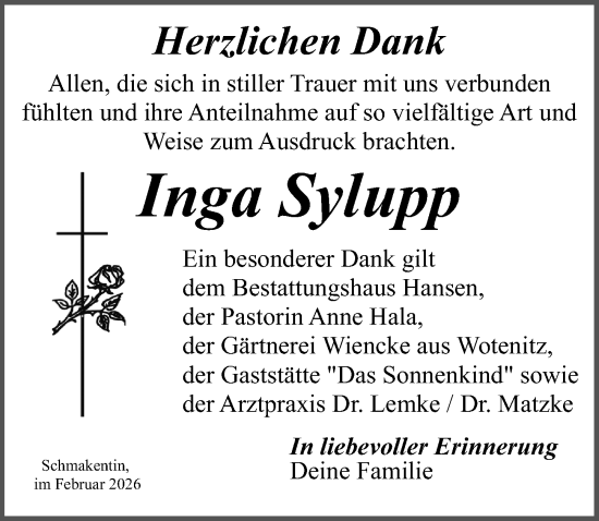 Traueranzeige von Inga Sylupp von Ostsee-Zeitung GmbH
