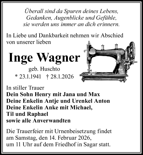 Traueranzeige von Inge Wagner von Sächsische Zeitung