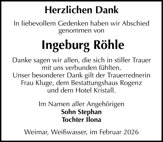 Traueranzeige von Ingeburg Röhle von Sächsische Zeitung