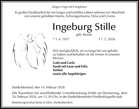 Traueranzeige von Ingeburg Stille von Täglicher Anzeiger Holzminden