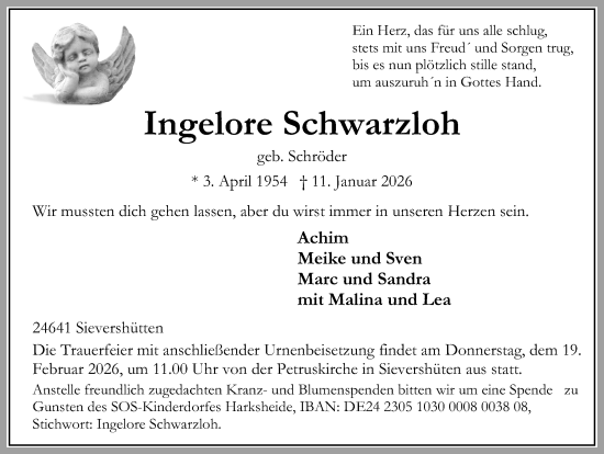 Traueranzeige von Ingelore Schwarzloh von Kieler Nachrichten