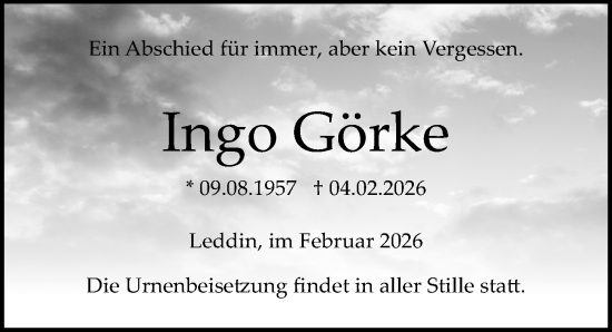 Traueranzeige von Ingo Görke von Wochenspiegel