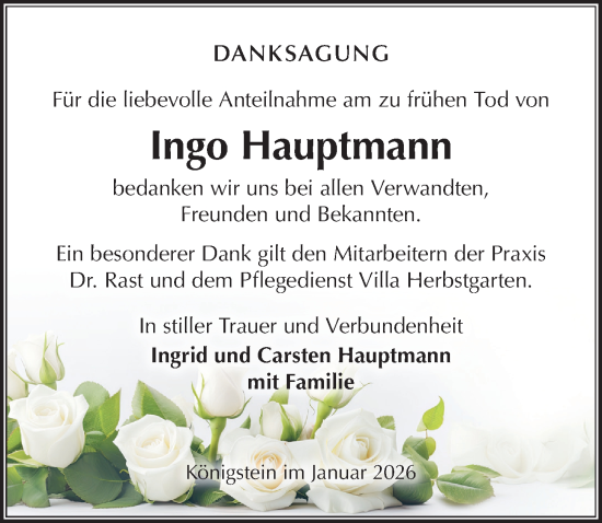 Traueranzeige von Ingo Hauptmann von Sächsische Zeitung