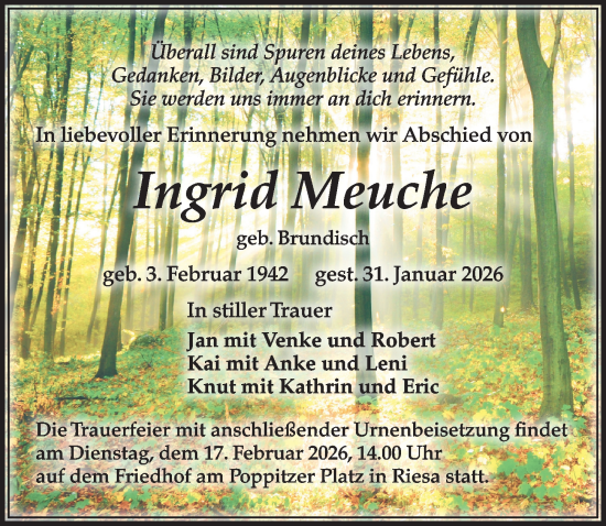 Traueranzeige von Ingrid Meuche von Sächsische Zeitung