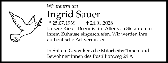 Traueranzeige von Ingrid Sauer von Kieler Nachrichten