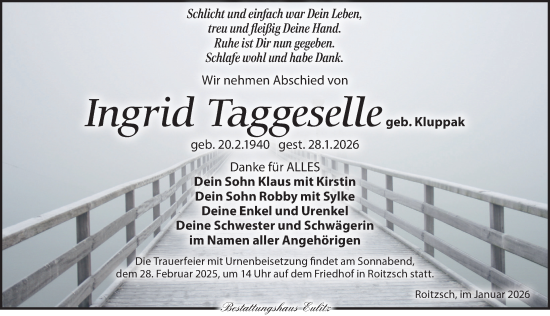 Traueranzeige von Ingrid Taggeselle von Torgauer Zeitung