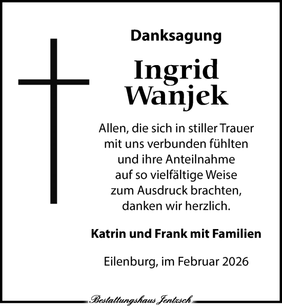 Traueranzeige von Ingrid Wanjek von Leipziger Volkszeitung