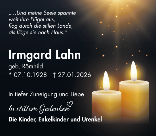 Traueranzeige von Irmgard Lahn von Märkischen Allgemeine Zeitung