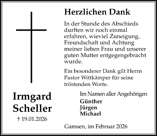 Traueranzeige von Irmgard Scheller von Aller Zeitung