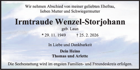 Traueranzeige von Irmtraude Wenzel-Storjohann von Kieler Nachrichten