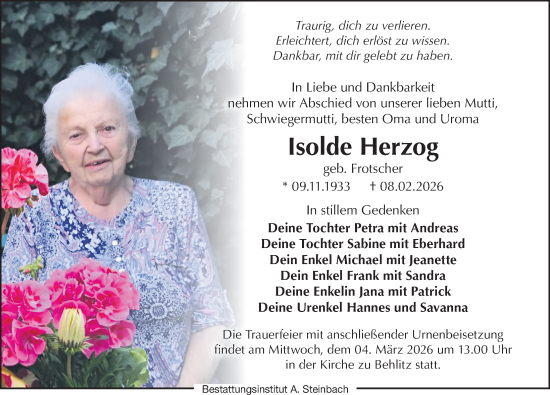 Traueranzeige von Isolde Herzog von Leipziger Volkszeitung