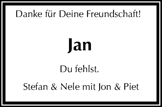 Traueranzeige von Jan  von Kieler Nachrichten