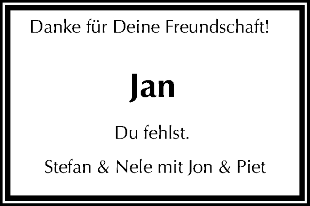  Traueranzeige für Jan  vom 21.02.2026 aus Kieler Nachrichten
