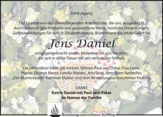 Traueranzeige von Jens Daniel von Leipziger Volkszeitung