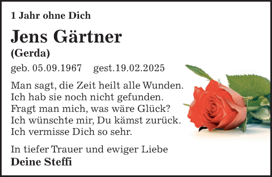 Traueranzeige von Jens Gärtner von Sächsische Zeitung
