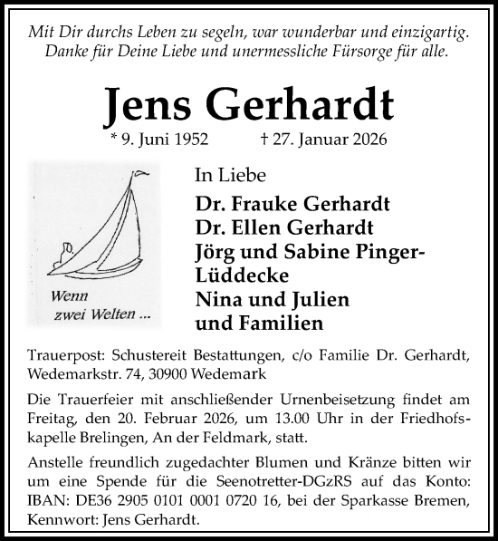 Traueranzeige von Jens Gerhardt von Hannoversche Allgemeine Zeitung/Neue Presse