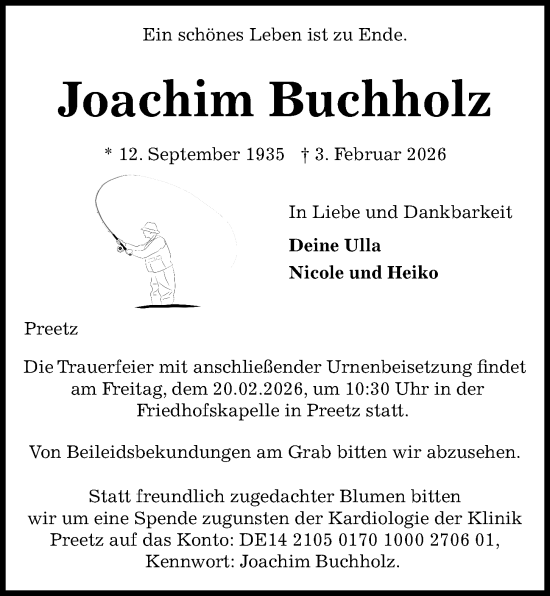 Traueranzeige von Joachim Buchholz von Kieler Nachrichten