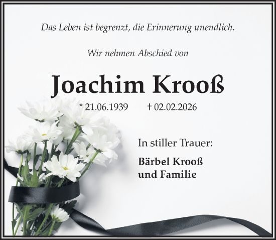 Traueranzeige von Joachim Kroß von Ostsee-Zeitung GmbH
