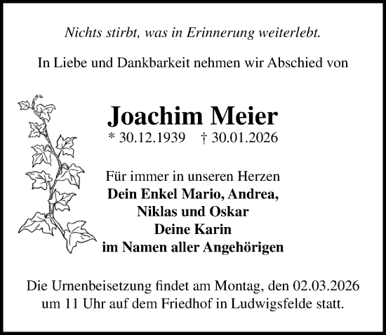 Traueranzeige von Joachim Meier von Märkischen Allgemeine Zeitung