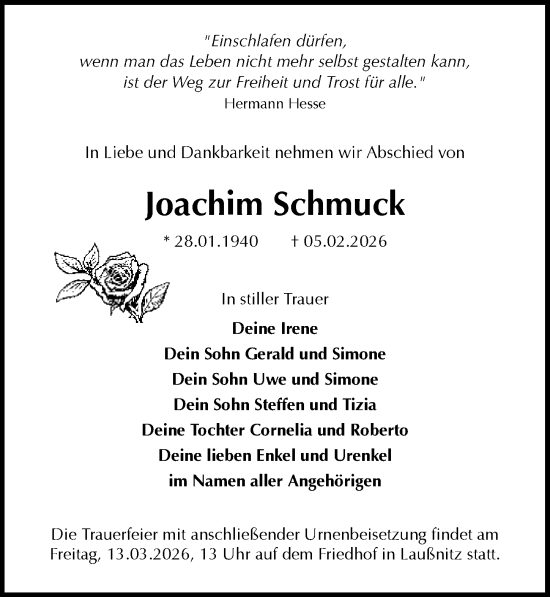 Traueranzeige von Joachim Schmuck von Sächsische Zeitung