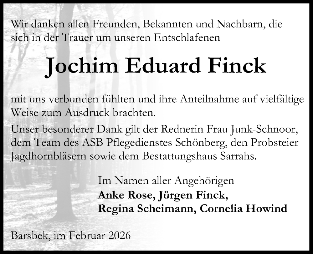  Traueranzeige für Jochim Eduard Finck vom 13.02.2026 aus Kieler Nachrichten
