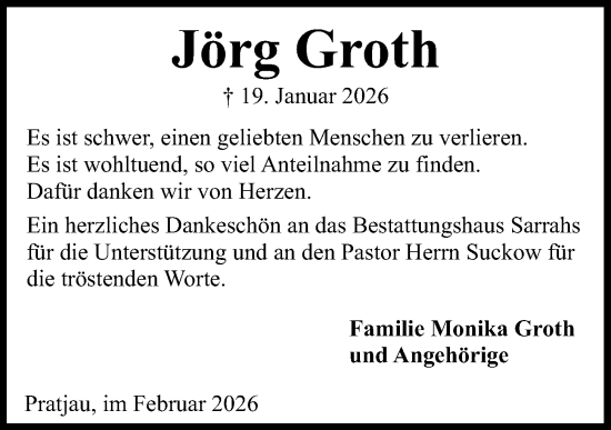 Traueranzeige von Jörg Groth von Kieler Nachrichten
