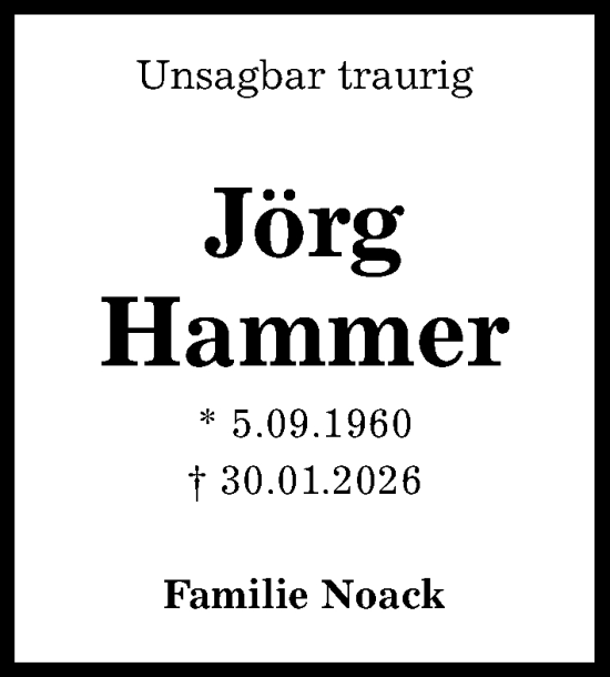 Traueranzeige von Jörg Hammer von Kieler Nachrichten
