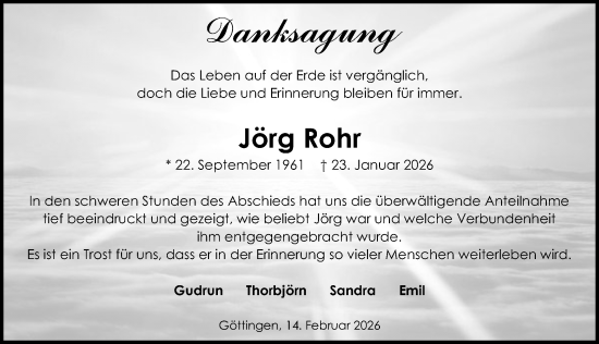 Traueranzeige von Jörg Rohr von Göttinger Tageblatt