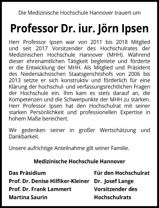 Traueranzeige von Jörn Ipsen von Hannoversche Allgemeine Zeitung/Neue Presse