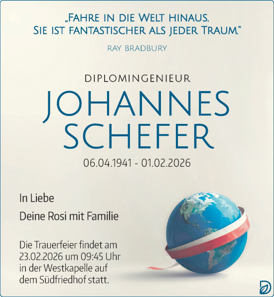 Traueranzeige von Johannes Schefer von Leipziger Volkszeitung