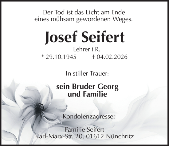 Traueranzeige von Josef Seifert von Sächsische Zeitung
