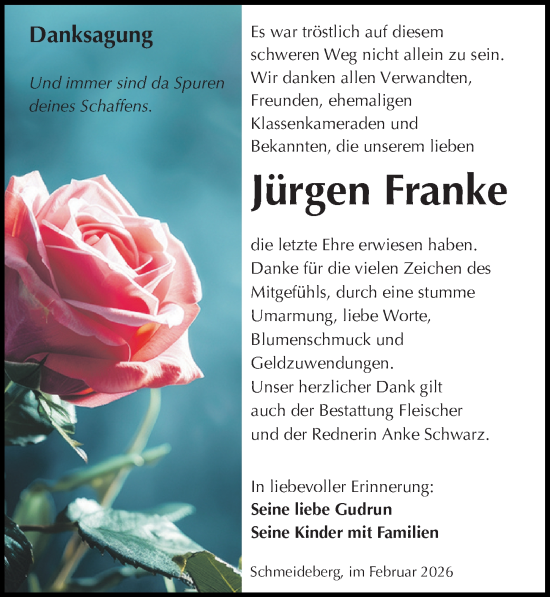 Traueranzeige von Jürgen Franke von Sächsische Zeitung