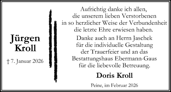 Traueranzeige von Jürgen Kroll von Peiner Allgemeine Zeitung