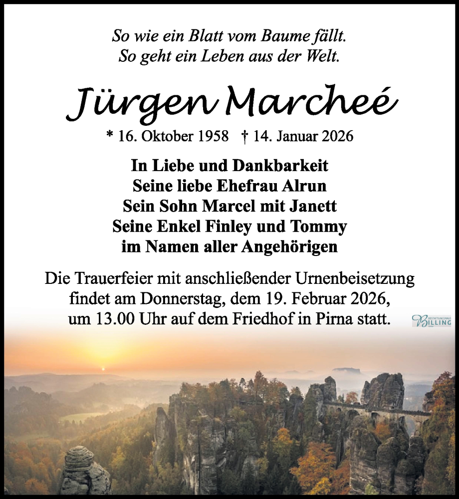  Traueranzeige für Jürgen Marcheé vom 07.02.2026 aus Sächsische Zeitung