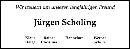 Traueranzeige von Jürgen Scholing von Die Harke