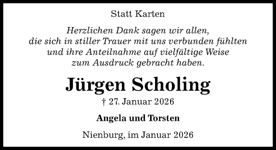 Traueranzeige von Jürgen Scholing von Die Harke