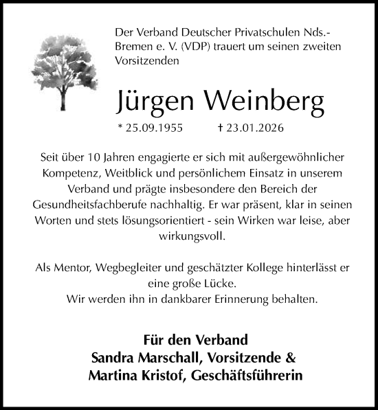 Traueranzeige von Jürgen Weinberg von Hannoversche Allgemeine Zeitung/Neue Presse