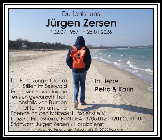 Traueranzeige von Jürgen Zersen von Hannoversche Allgemeine Zeitung/Neue Presse