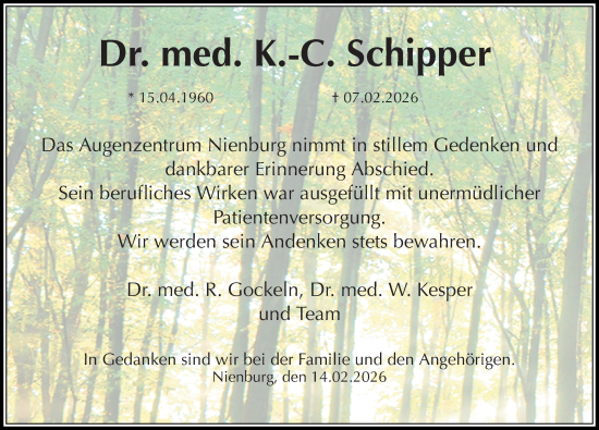 Traueranzeige von K.-C. Schipper von Die Harke