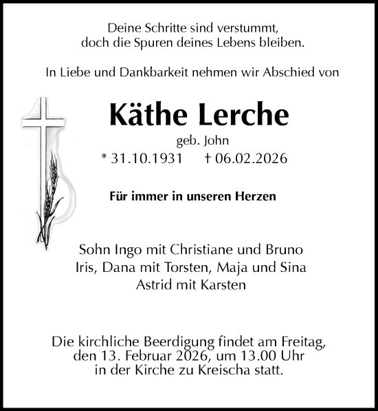 Traueranzeige von Käthe Lerche von Sächsische Zeitung