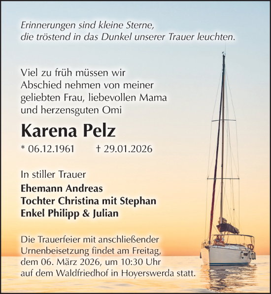 Traueranzeige von Karena Pelz von Sächsische Zeitung