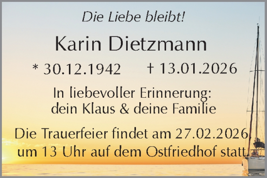 Traueranzeige von Karin Dietzmann von Leipziger Volkszeitung