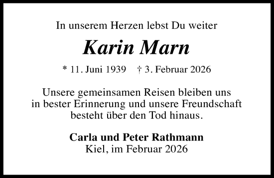 Traueranzeige von Karin Marn von Kieler Nachrichten