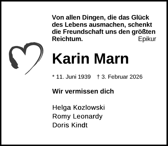 Traueranzeige von Karin Marn von Kieler Nachrichten