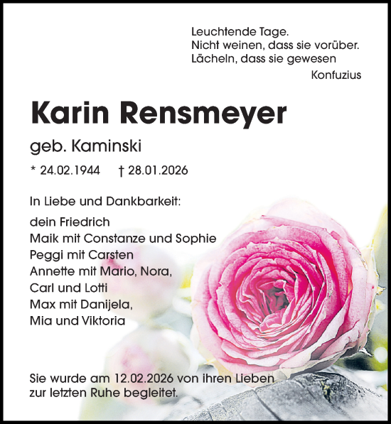 Traueranzeige von Karin Rensmeyer von Ostsee-Zeitung GmbH