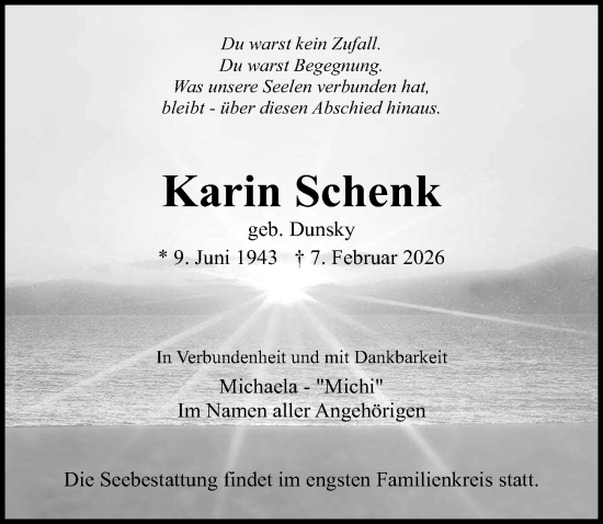 Traueranzeige von Karin Schenk von Ostsee-Zeitung GmbH
