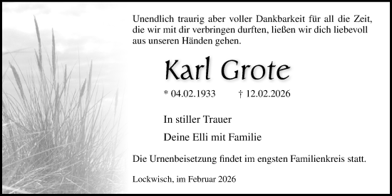 Traueranzeige von Karl Grote von Ostsee-Zeitung GmbH
