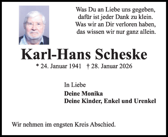 Traueranzeige von Karl-Hans Scheske von Kieler Nachrichten